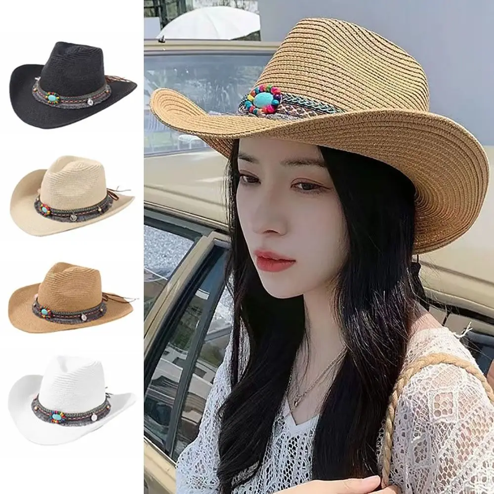 

Wide Brim Straw Hat Exquisite Sunshade Straw Weave Jazz Hat Breathable Summer Sunshade Hat