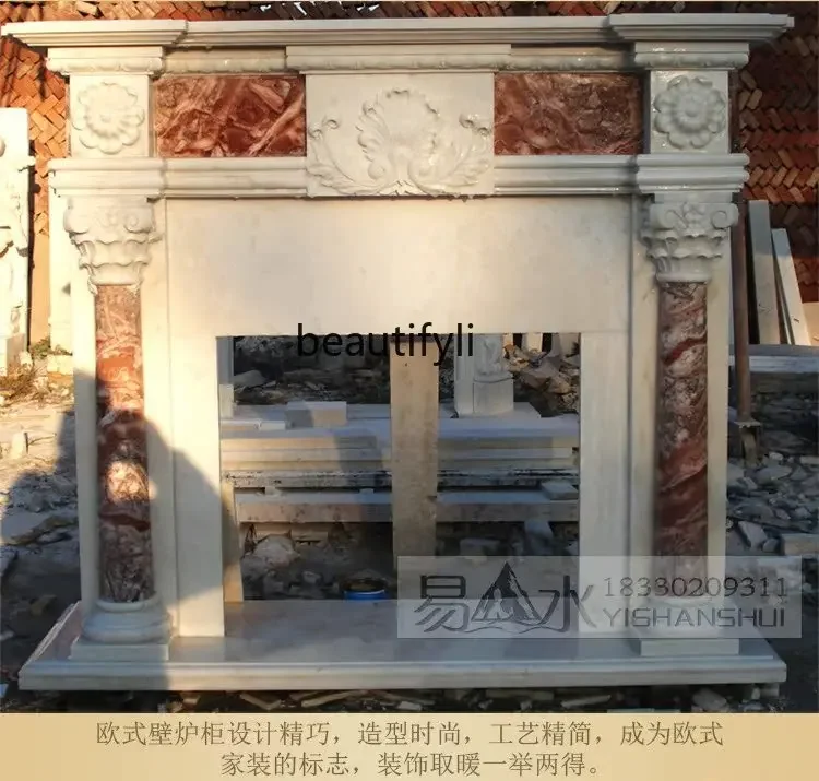 Marble fireplace color matching carved small pillar fireplace rack simulation fire heating decorative cabinet YH