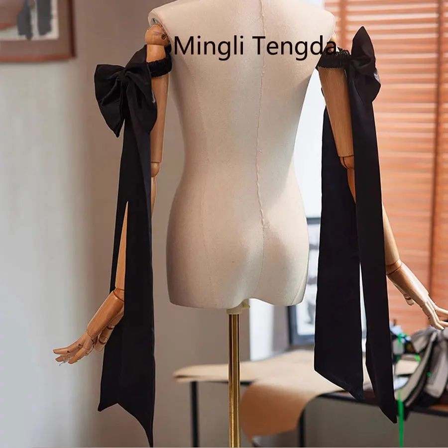 Mingli Tengda Aparte Zwarte Vlek Strikje Bruiloft Knopen Verwijderbare Bruid Boog Versieren Arm Boog Lint Vrouwen Accessoires Custom