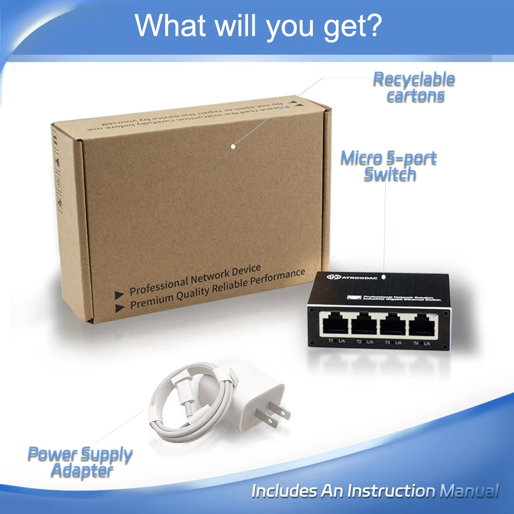 Mini interruptor Industrial de 5 puertos, 5 ~ 15VDC( PoE12 ~ 56VDC), 10/100/1000Mbps, Gigabit Din, Rain Ethernet