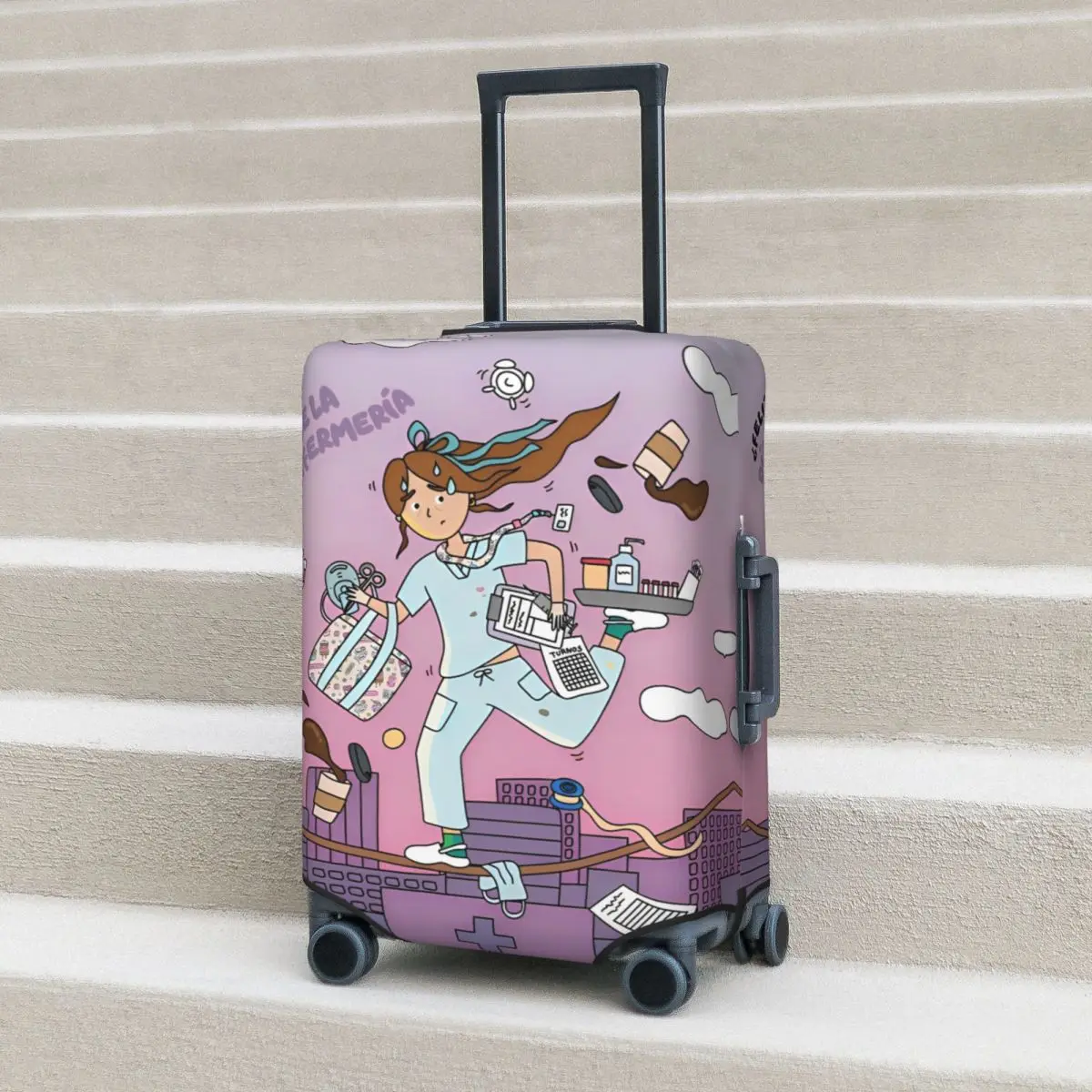 

Enfermera En Apuros Nurse Medical Doctor Suitcase Cover Travel Holiday Fun Luggage Case Protection