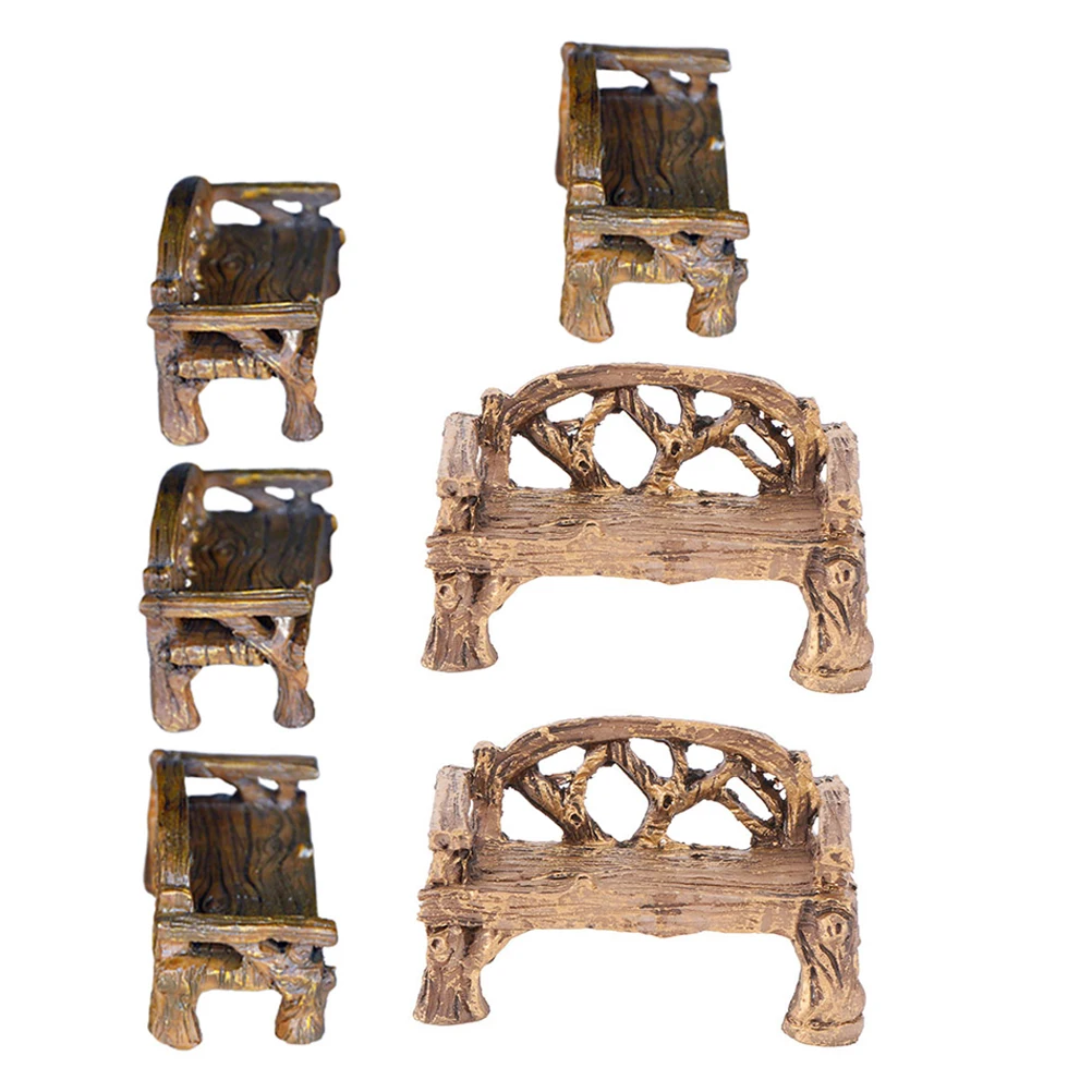 

1Set Mini Garden Furniture Resin Craft Mini Benches 4 Chairs Outdoor Garden Decor Micro Landscape Resin Craft Ornament