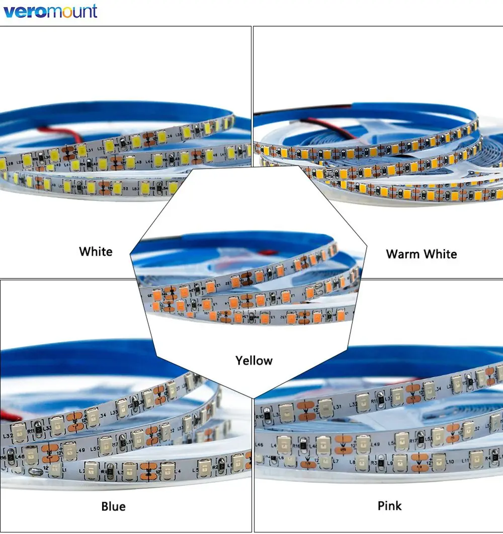 

5V 12V DC 5m SMD 2835 LED Strip 5mm Narrow Width PCB 60LED/m 120LED/m Flexible LED Strip Light Cool Warm White 4000K Pink Yellow