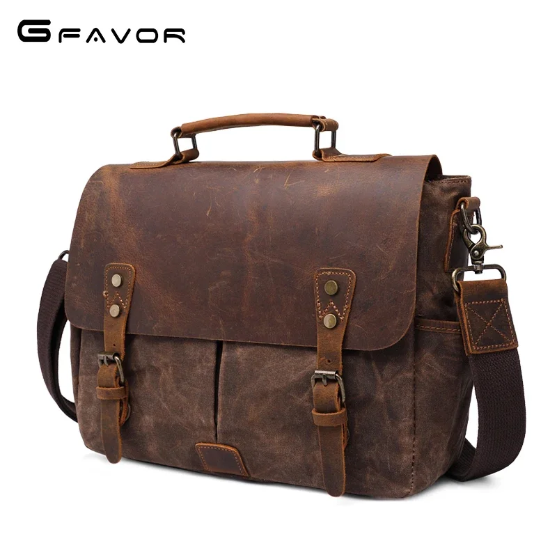 

Waterproof Padded Waxed Canvas Bags Personalized Stylish Case Satchel Vintage Messenger Bag For Men