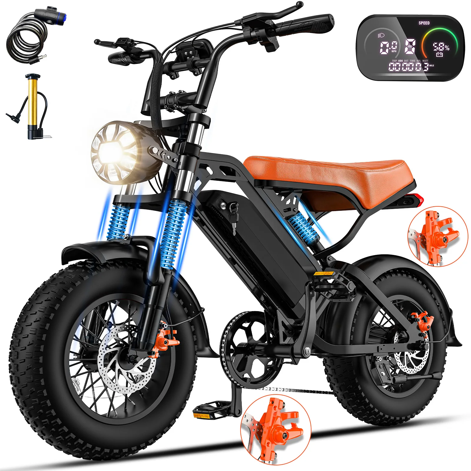

1200W Peak Adult electric bike,16"x4.0 Fat Tire Ebike for Adults Electric Mountain Bike,28mph,35 miles 500-pound load capacity