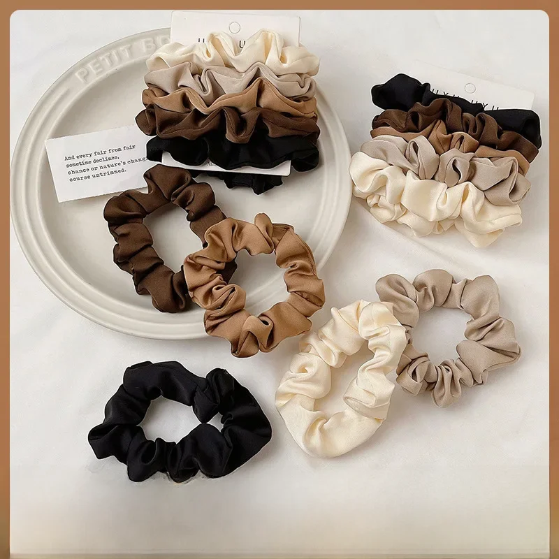 Cross-border Korean style rubber band hair tie for women, satin large intestine hair tie, high-end pure color hair rope, high...