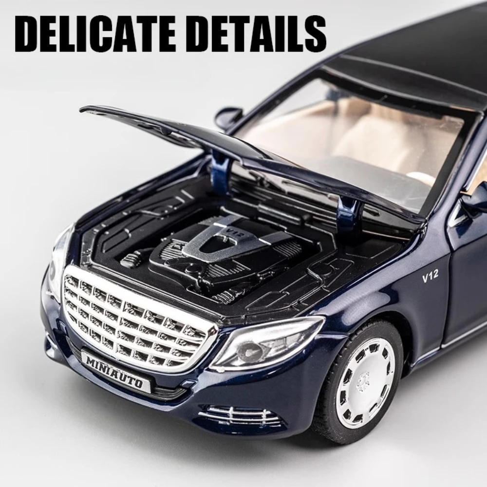 1:32 BENZ Maybach S650 coche de juguete extendido modelo de aleación puertas de cuerpo abierto sonido luz tirar hacia atrás modelos de Metal fundido a presión regalos para niños