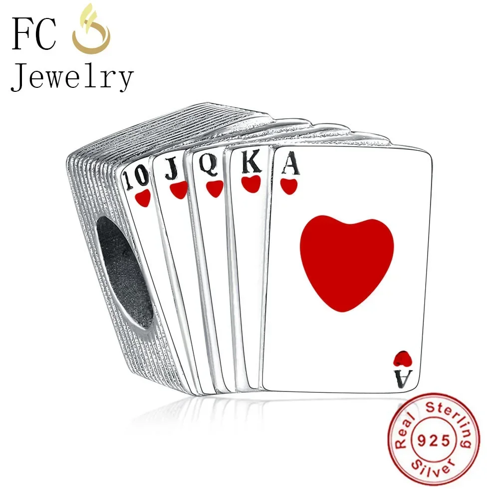 FC Jewelry Fit Original Pan Charm Bracelet 925 Sterling Silver Poker Red Enamel Heart Letter Bead Women For Making Berloque DIY