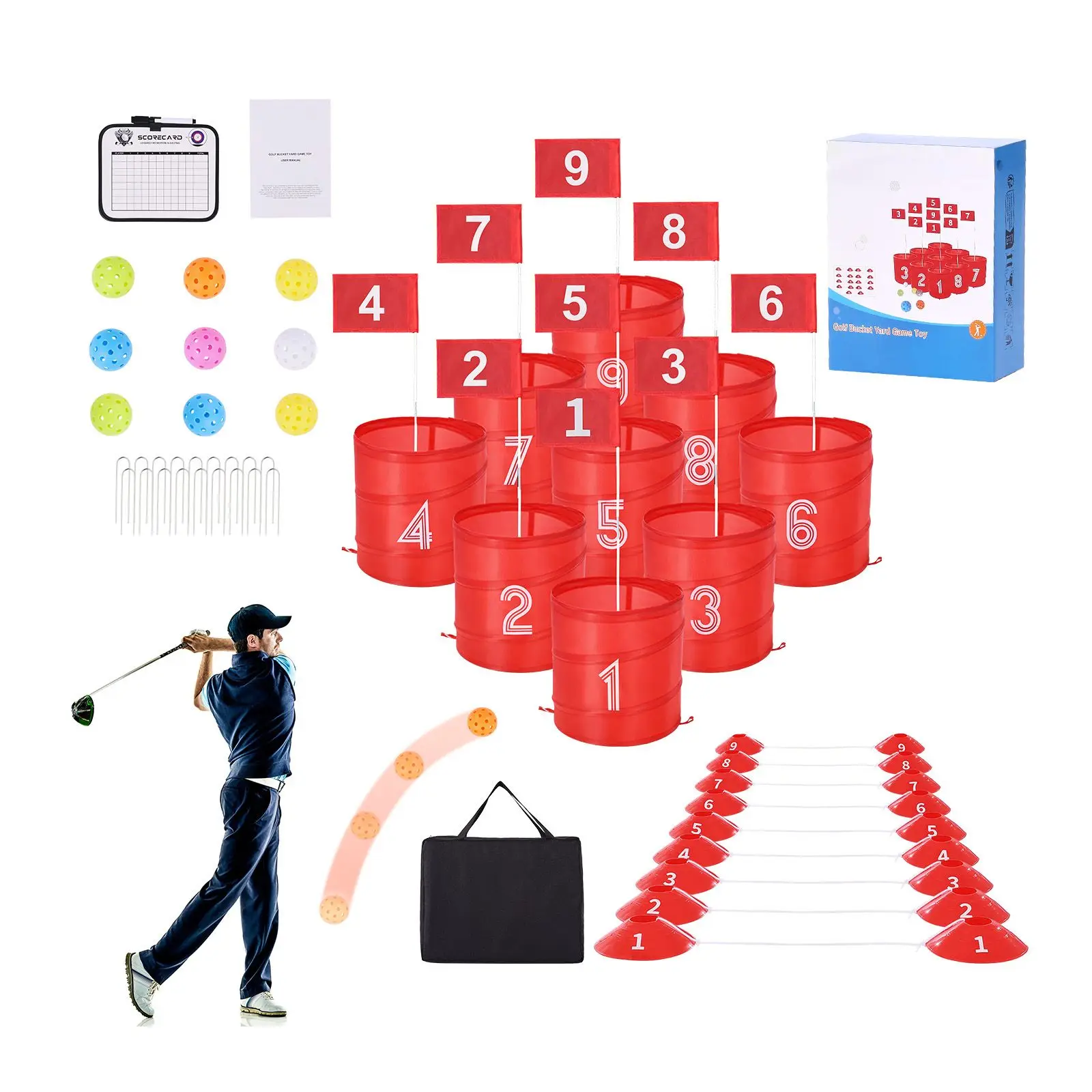 Backyard Golf Game, 9 Hole Golf Course, Golf Game Practice Games, Golf Chipping Game for Family, Adults and Kids, Portable Outdoor Yard Golf Game for Lawn, Yard, Camping, Park, Beach