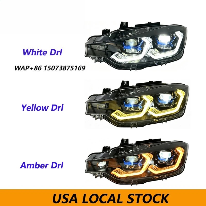 SJC Auto X5 Style Upgrade Triple Drl Headlight for  3 Series F30 F31 LED Head Lights USA LOCAL STOCK White Yellow Amber Drl