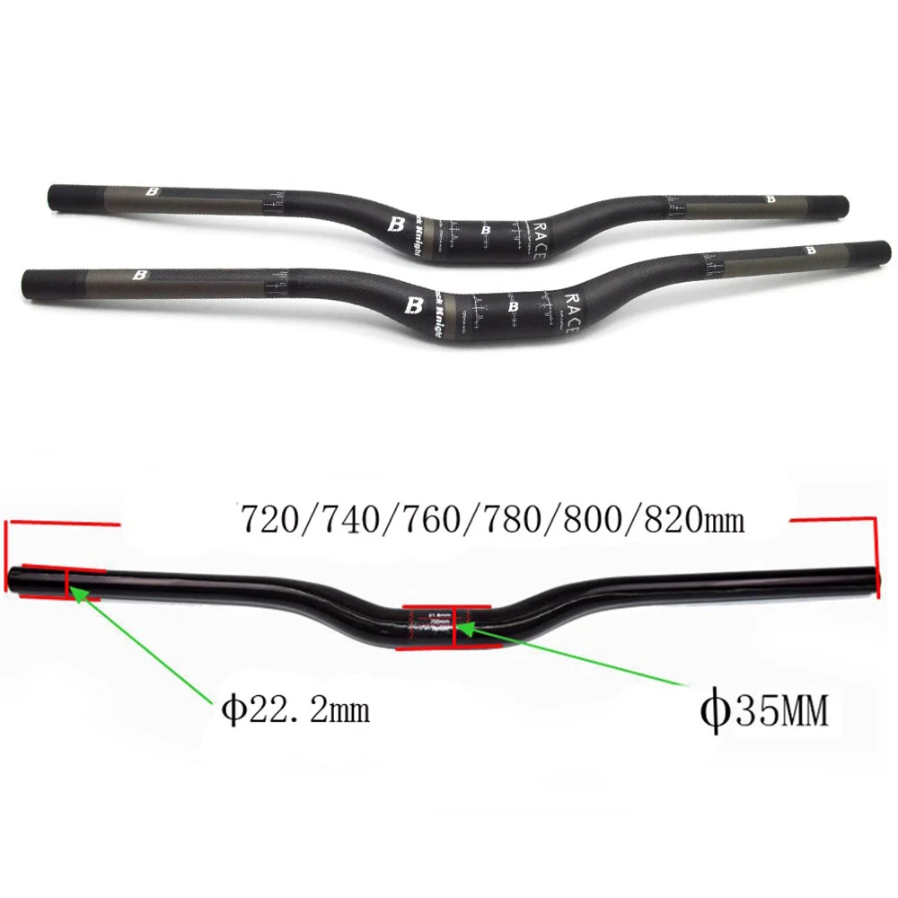 Black Knight Full Carbon Fiber Mountain Bicycle Handlebar, 35mm MTB Bike Riser Handlebars, Length 720 820mm,  Cycling Parts