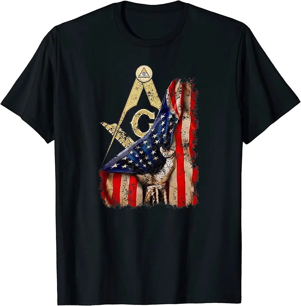 Mens Vintage US Flag Real Mason Square & Compass Masonic Shriner T-Shirt Anime Graphic T-shirts High Quality 100%Cotton