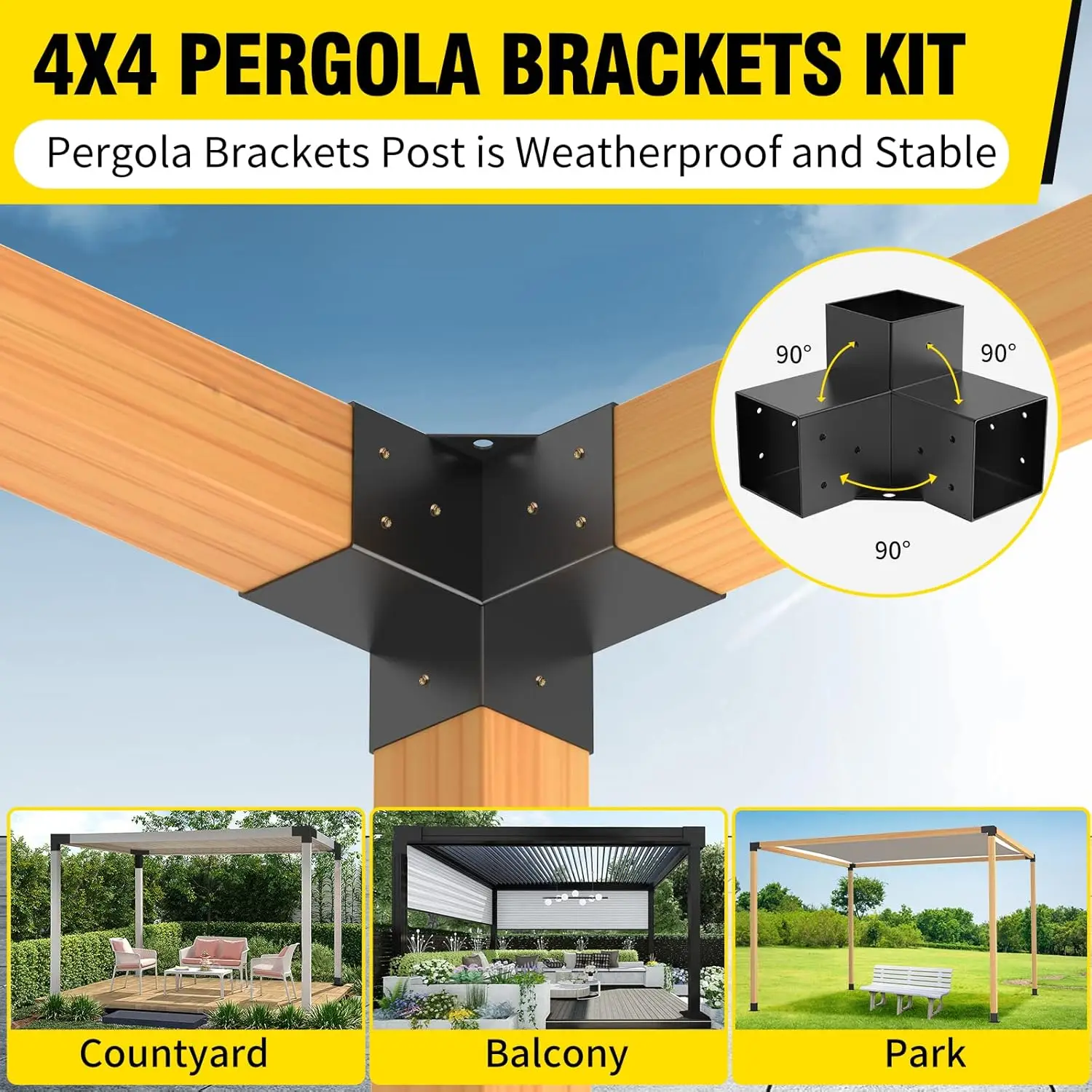 Modular Kit Hardware Pergola exterior moderno, DIY Elevated Wood Stand Kit, Inclui 4 Bra