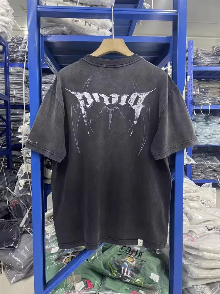 Washed Destroyed Blade Print Loose High Street Short Sleeve T-Shirt Casual Cotton Men's Top Casual Style Printed T-shirt