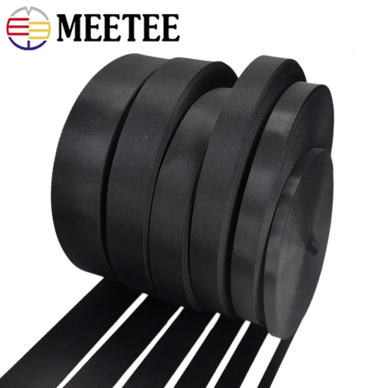 Meetee 4M 10-100mm Black Nylon Webbing Tape Backpack Strap Pet Collar Safety Belt Ribbon Band DIY Bag Clothing Sewing Accessory