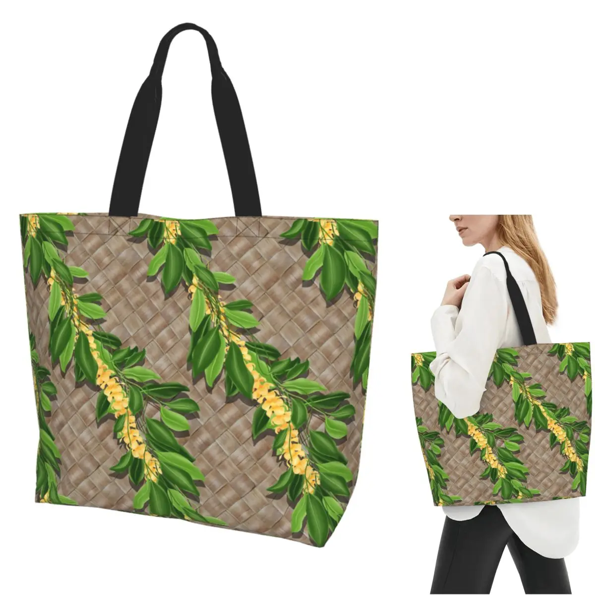 

Maile Lei And Puakenikeni Shopping Tote Bag Холщовые сумки на плечо большой вместимости Сумка-шоппер для продуктов для женщин