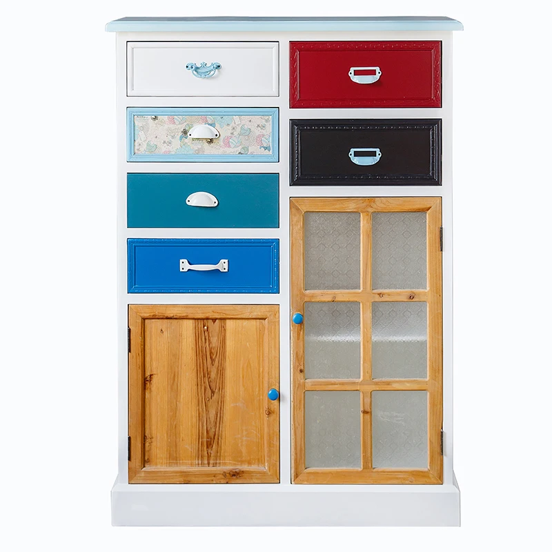 

Solid wood simple living room storage cabinet retro painted decorative five bucket cabinet