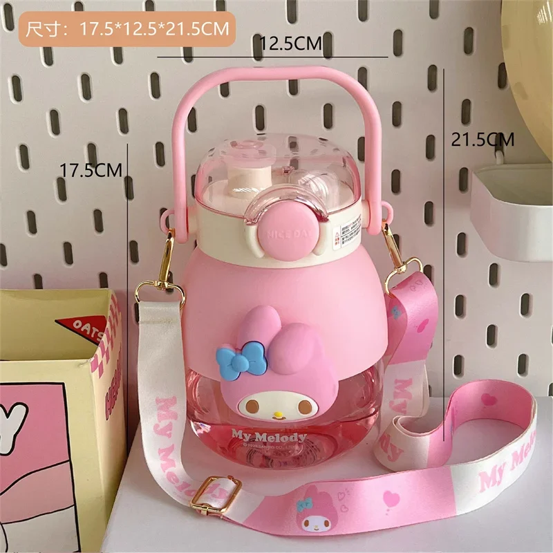 1050ml Water Bottle Kuromi Hello Kitty Pachacco Cinnamoroll Pompompurin Sanrio Cartoon Student Portable Plastic Summer Drink Cup