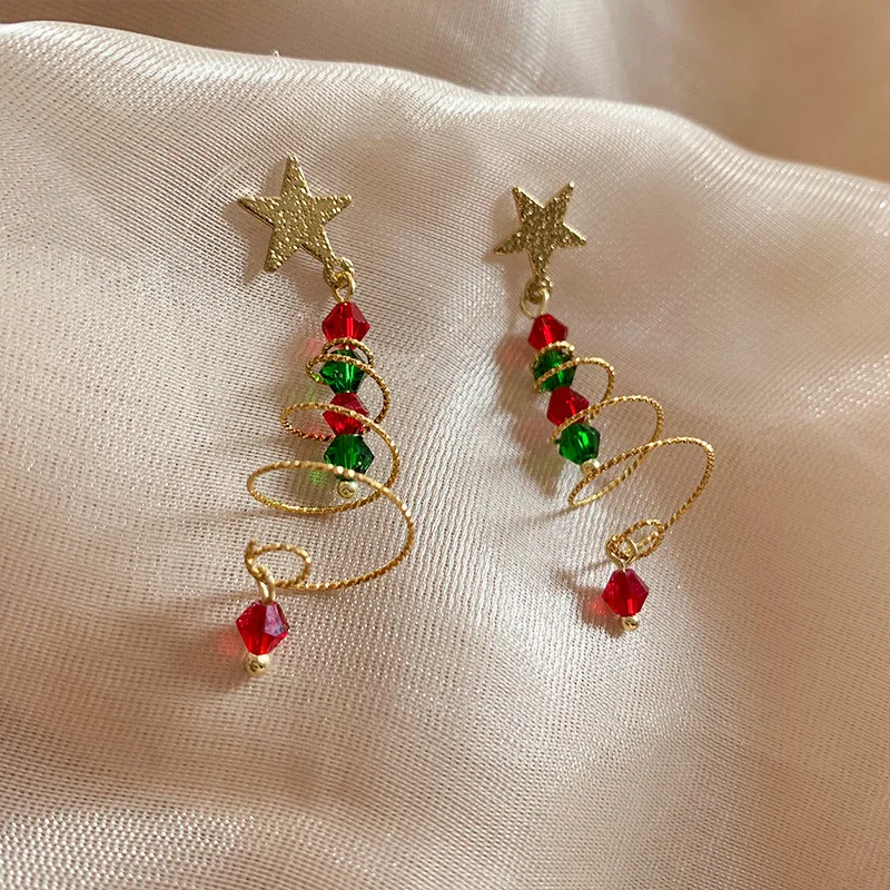Neue trendige zarte Weihnachtsbaum-Ohrringe für Frauen, bunte Perlen, Sterne, Weihnachtsmann, Schneemann, Hängeohrringe, Weihnachtsgeschenke – Detail 1