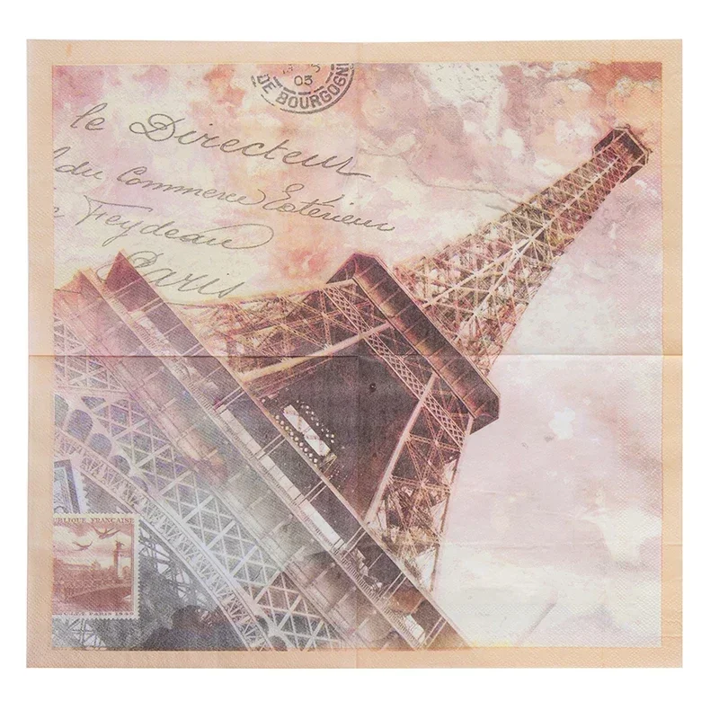 20pcs/Pa 2-Ply 33*33cm Color Eiffel Tower Printing Napkins Square Paper Party Wedding Wine Glass Folding Paper Placemat Cheap