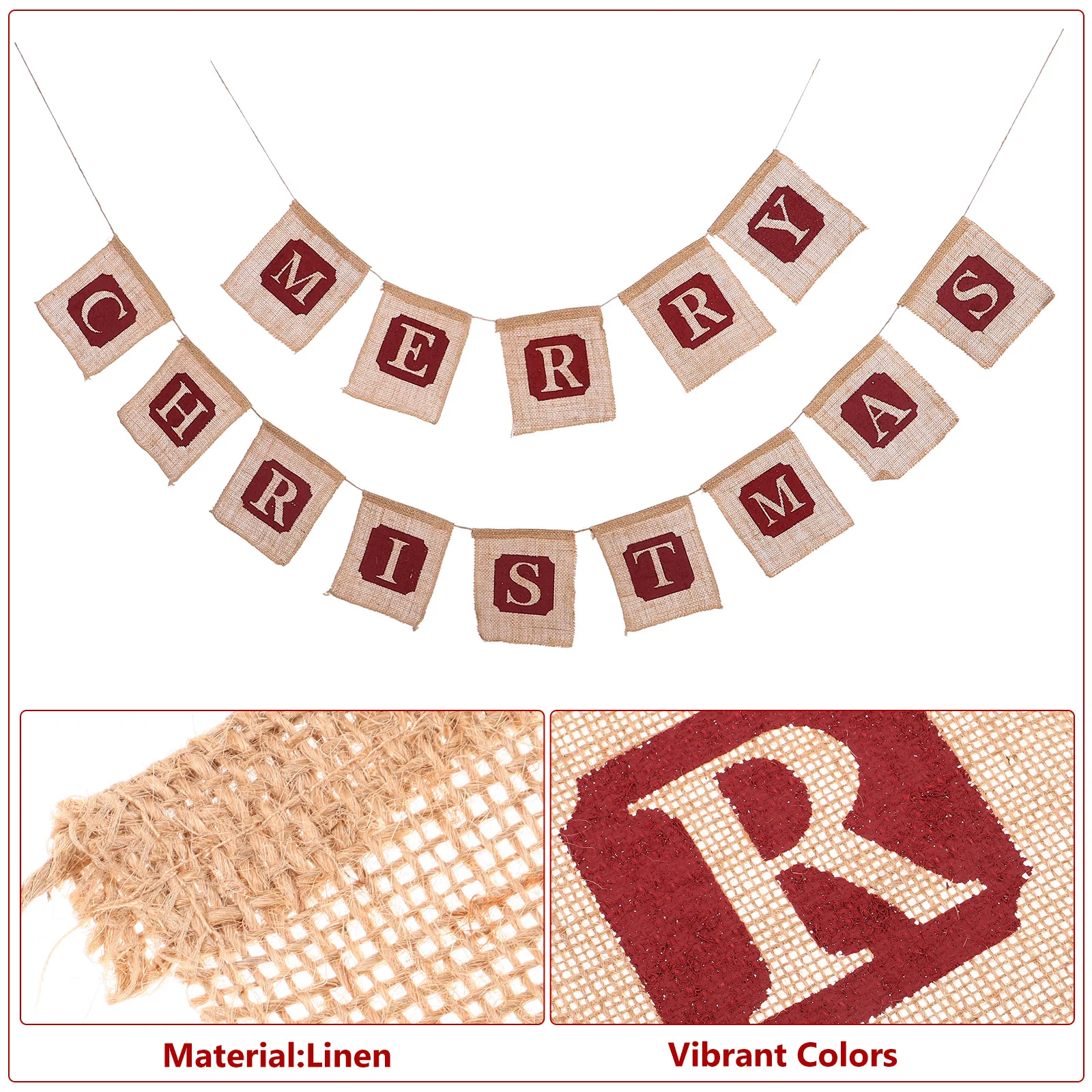 

Christmas Burlap Decorative Hanging Banner Xmas Tree Party Banner Indoor Outdoor Holiday Home Wall Window Celebration Decor