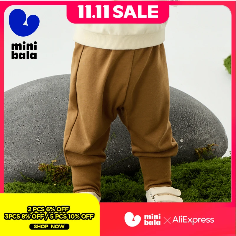 

Детские брюки унисекс Mini Bala, новинка весны 2025 года, длинные брюки с высокой талией, защищающие живот, От 1 до 3 лет