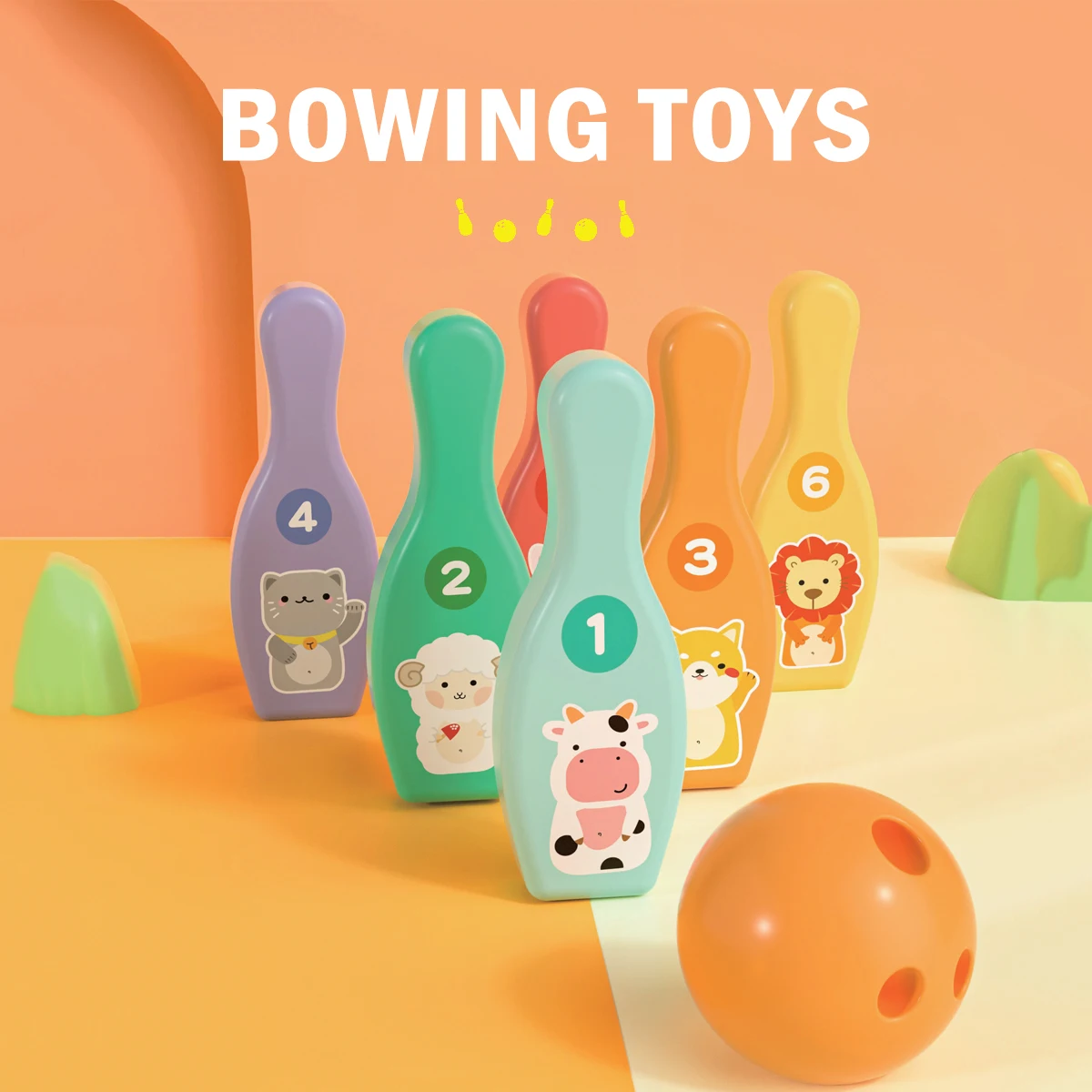

Игровой набор для боулинга, обучающие игрушки с цифрами животных для детей, интерактивные домашние игрушки для малышей, подарок на день рождения для детей