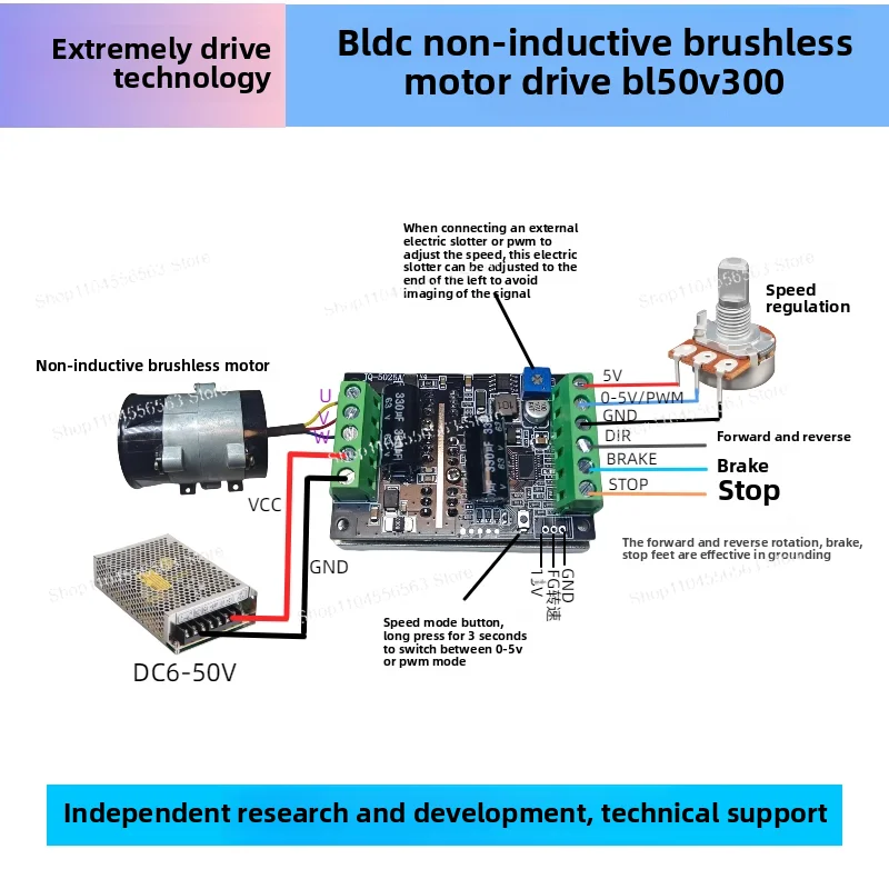 Płyta sterownika silnika BLDC 50 V 300 W — 3-fazowy sterownik bezszczotkowy ze sterowaniem do przodu/do tyłu, duża moc dla robotyki przemysłowej