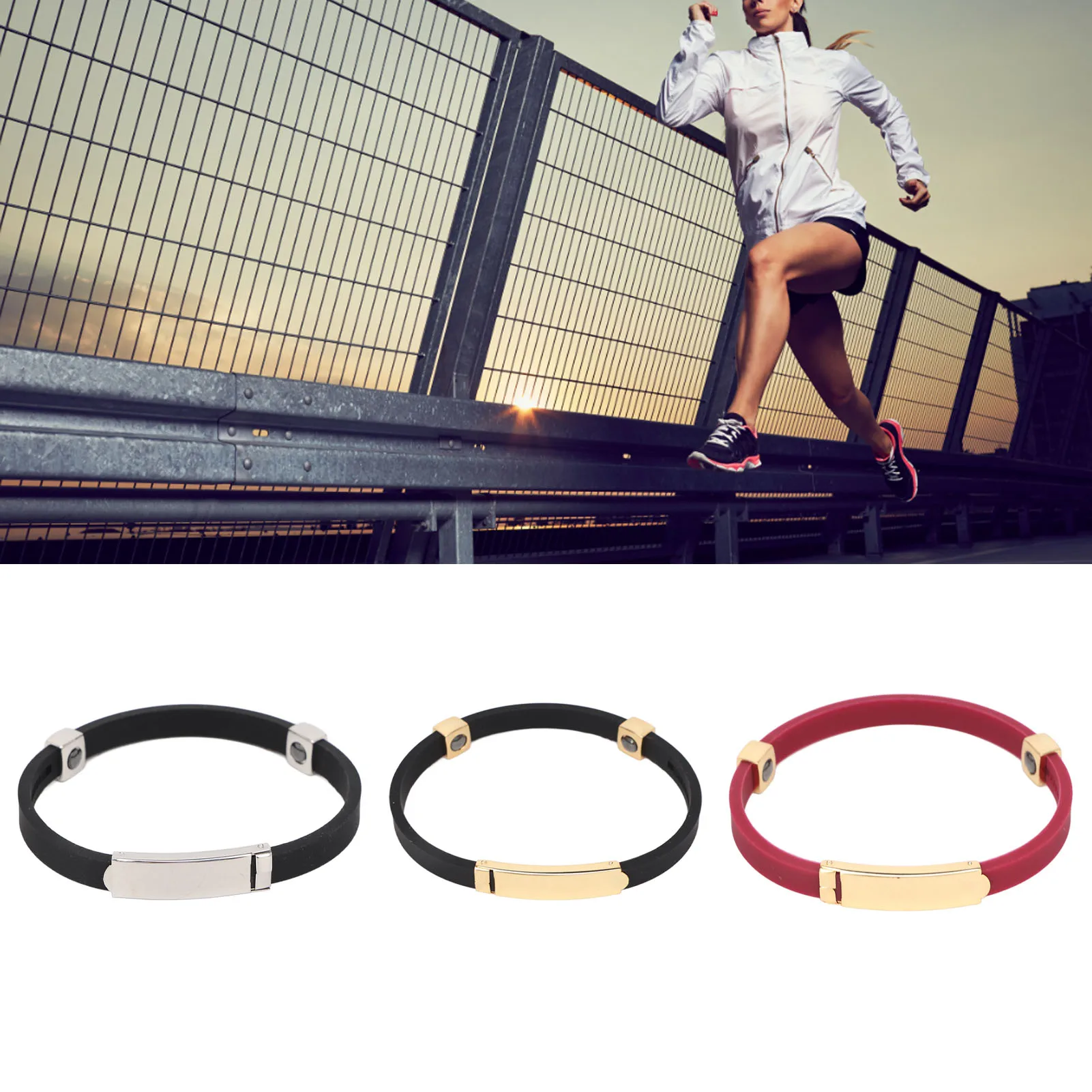 Bracciale sportivo con magnete Bracciale in silicone Bracciale in silicone Cinturini da polso per prevenzione statica Elimina il braccialetto statico del corpo