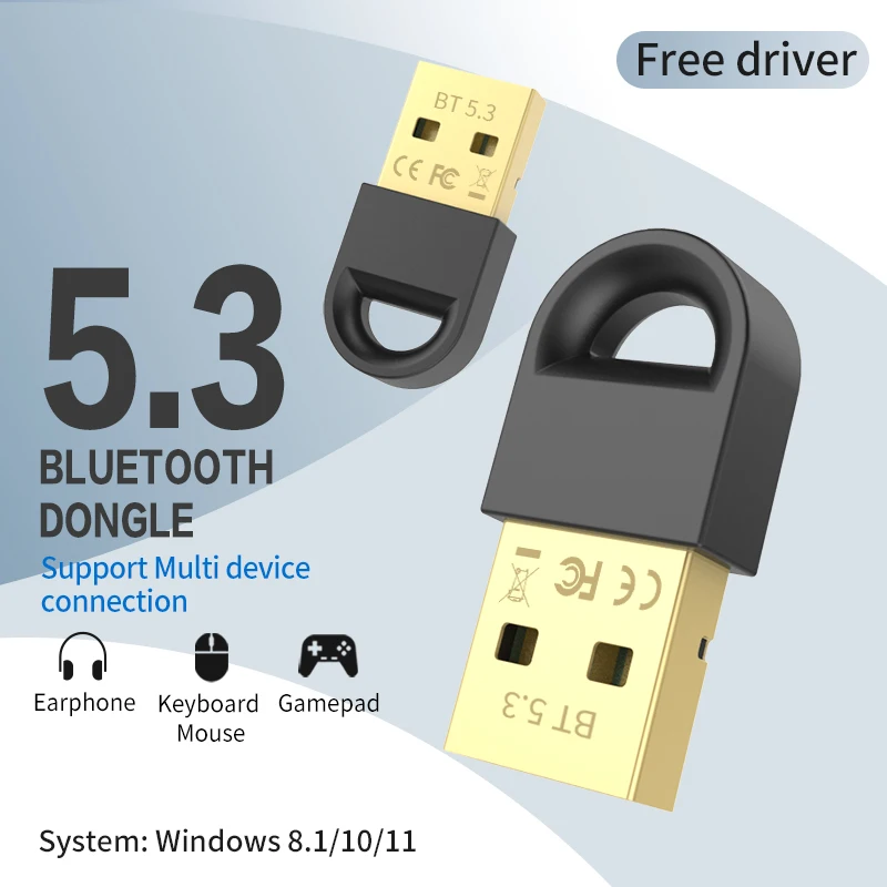 

USB Bluetooth 5.3 Adapter Bluetooth Receiver Driver Free Bluetooth USB Dongle Wireless Adapter Speaker Audio Transmitter for PC