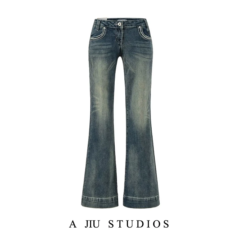 

Retro Low Waist Bell Bottom Denim Jeans Women's Slimming Washed American Hot Girl Long Trousers Fashionable Casual Jeans