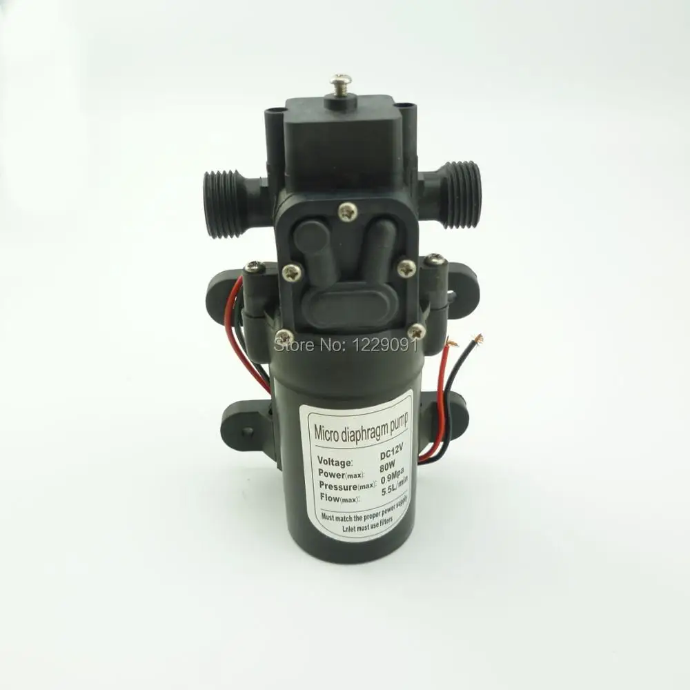 Small electric 80W self priming water pump 12v 5.5L/min high pressure diaphragm pump