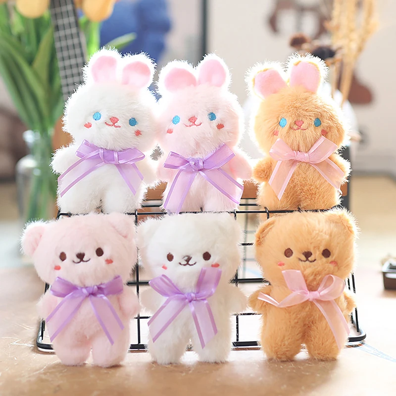 Kawaii Cartoon Plush Bear Rabbit Plush Pendant Keychain For Women Girl Creative Dolls Key Chains Car Keyring Accessories Gifts