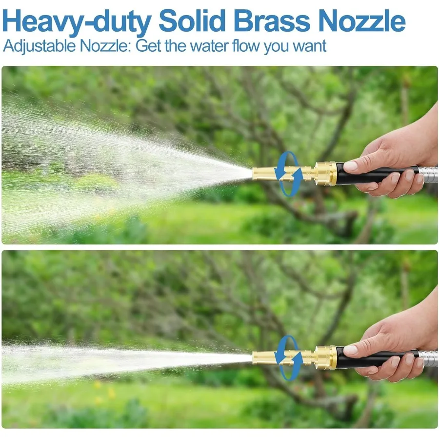 100 قدم 304 خرطوم حديقة من الفولاذ المقاوم للصدأ خرطوم مياه معدني عالي التحمل أنبوب خرطوم مياه مرن مع 3 4 موصلات نحاسية صلبة NoE #5