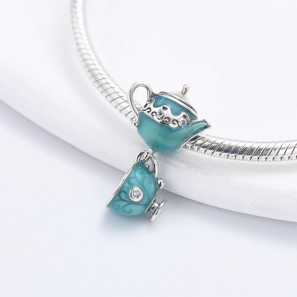 New 925 Sterling Silver Coffee Cup Cake Teapot Charm of ley 925 Chain Beaded Fit Original Pendant Bracelet DIY Ladies Jewelry - view 4