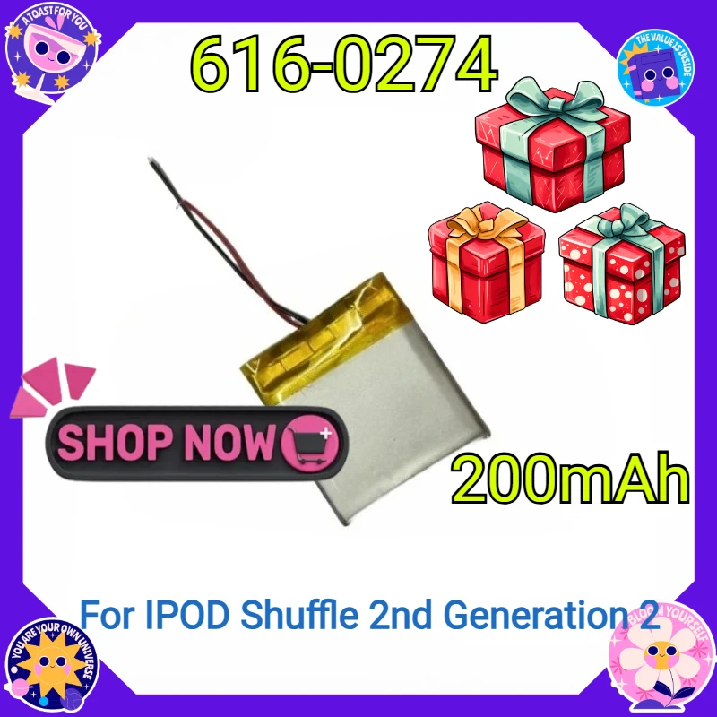 

New 616-0274 For IPOD Shuffle 2nd Generation 2 Shuffle2 G2 G3 3 616-0278 New High Quality Replaceable 200mAh 616-0274 Battery