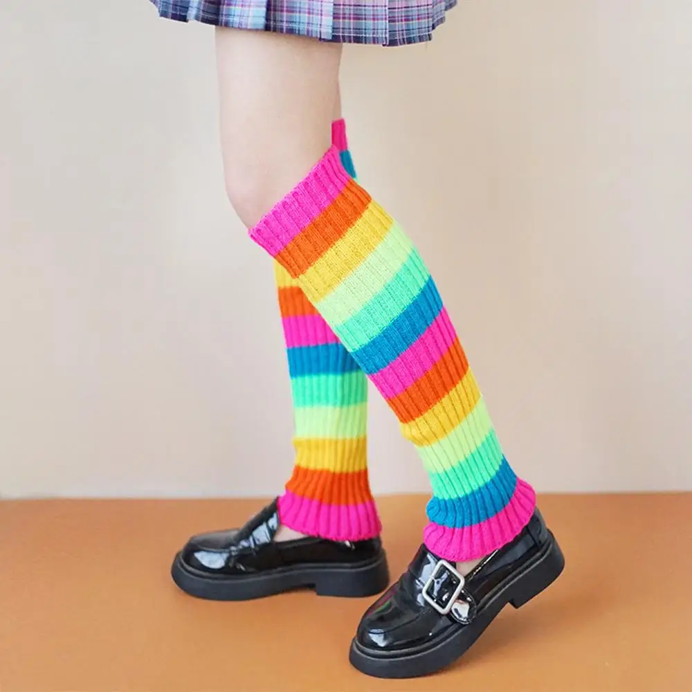 Halloween Costume Neon Ribbed Leg Warmers Party Sports Yoga Y2K Lolita Leg Covers Harajuku Knit Long Socks for Women & Girls