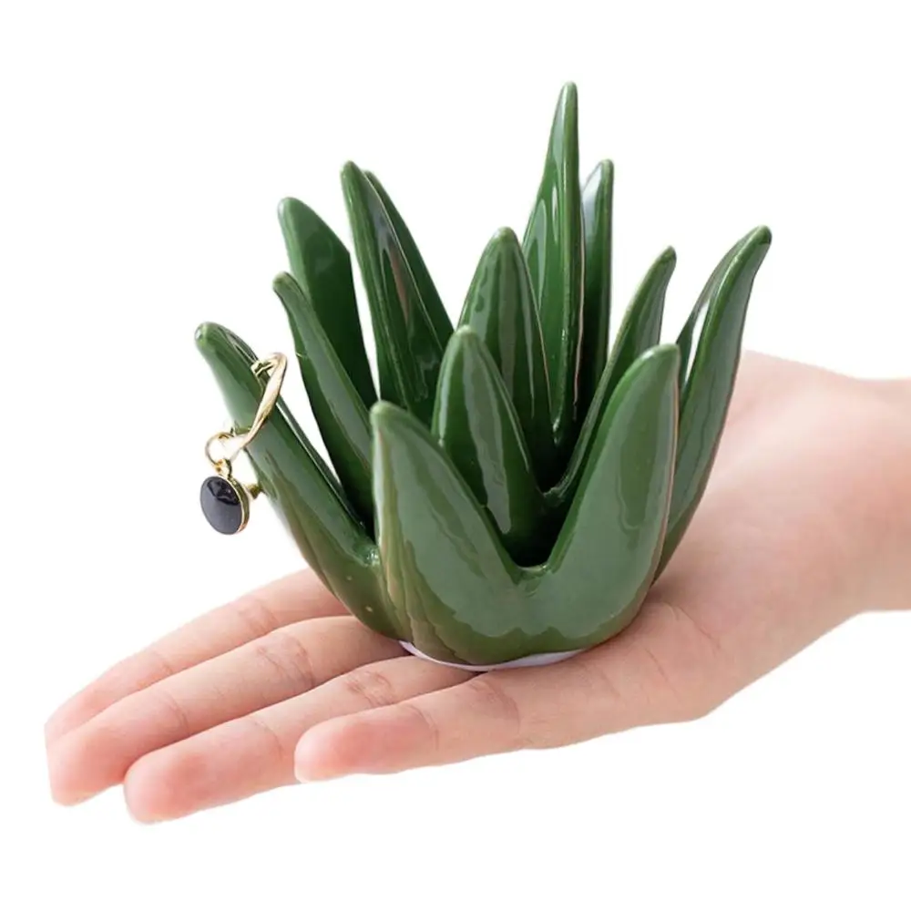 Creative Dressing Table Storage Tray Ins Ceramic Aloe Ring Stand Nordic Ceramic Jewelry Display Stand Home Decoration Plate