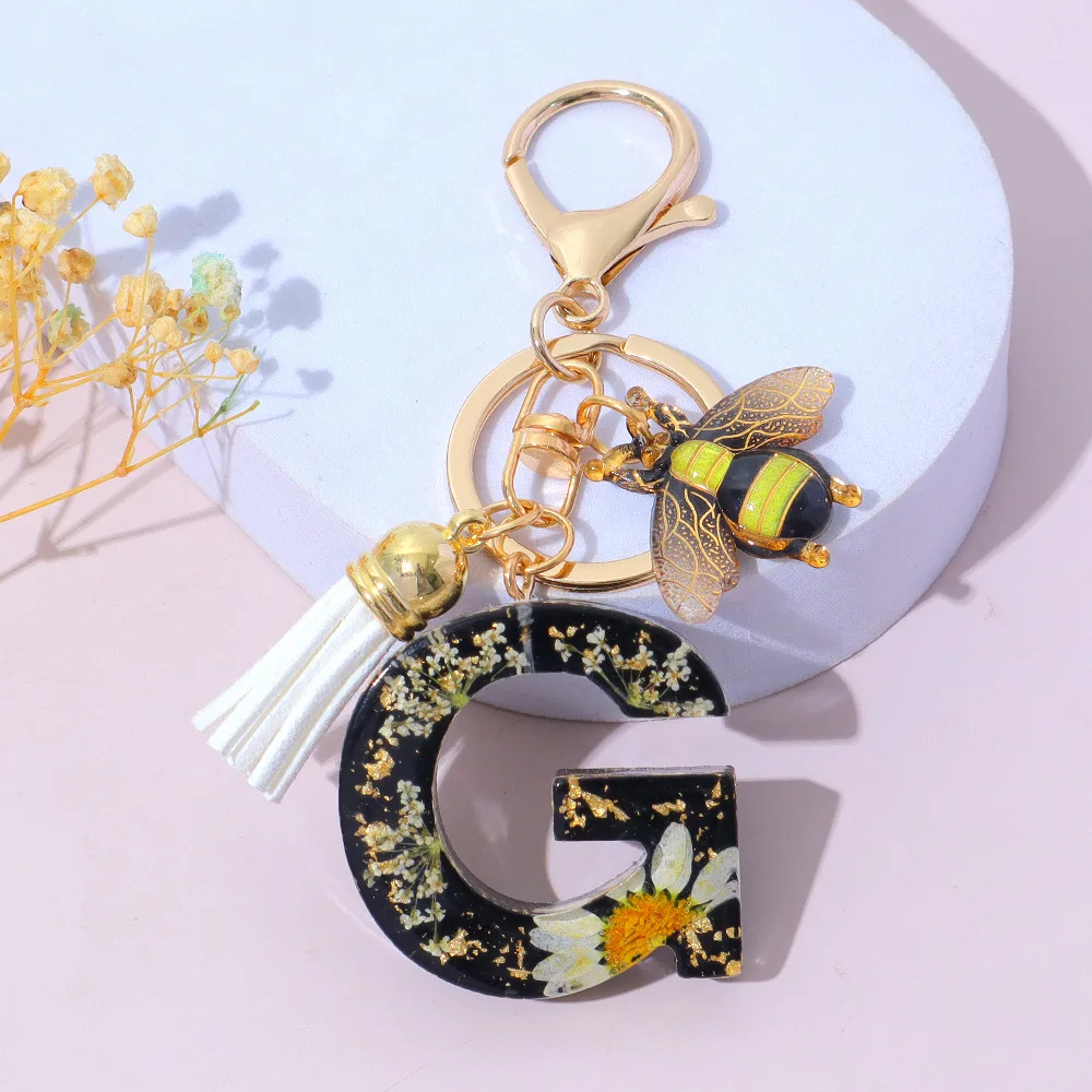 Fashion Bee Daisy Dried Flower Keychains Resin