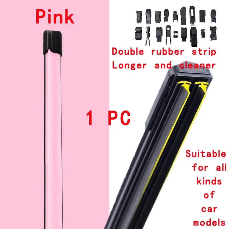 Pink Car Windshield Wiper Blades Universal Soft Double Layer Rubber Frameless Bracketless Wipers 14