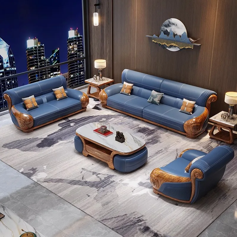 أريكة جلدية صينية جديدة، زهور منحوتة من الخشب الذهبي الأسود، أثاث راقي #2