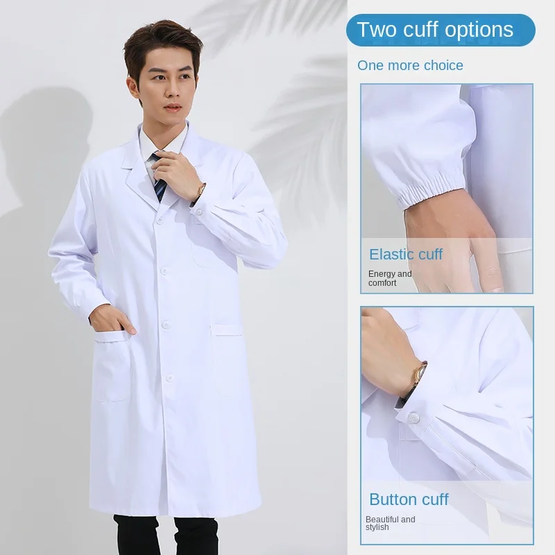 Manteau d'été blanc fin à manches longues pour hommes, uniforme de médecin à manches courtes pour infirmières en laboratoire de chimie et salon de beauté