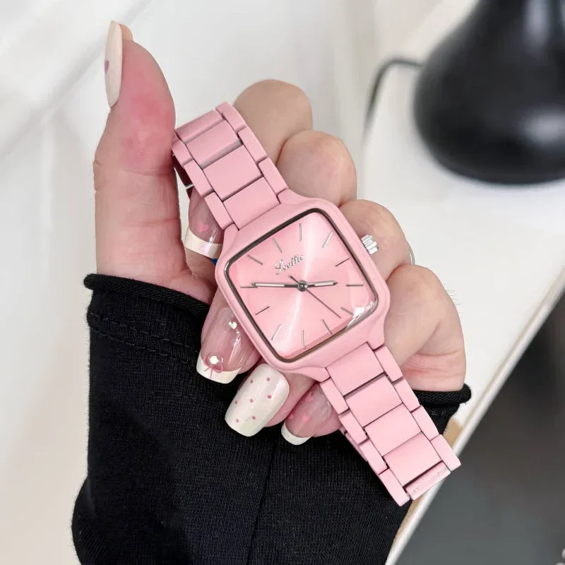 High Quality Women Quartz Watch Reloj Ladies Simple Retro Square Minimalist Orologio Wristwatch Black White Pink Colorful Clock