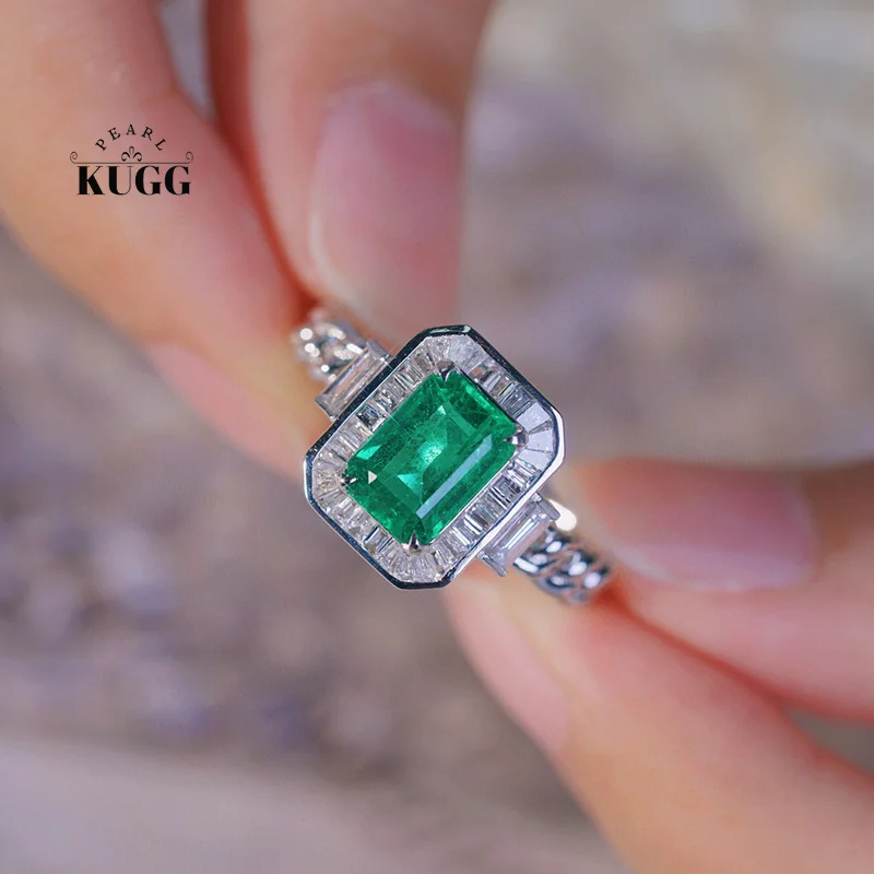 

KUGG 100% 18K кольца из белого золота, модный кубинский дизайн в стиле INS, блестящие бриллианты, бриллианты для женщин, драгоценности