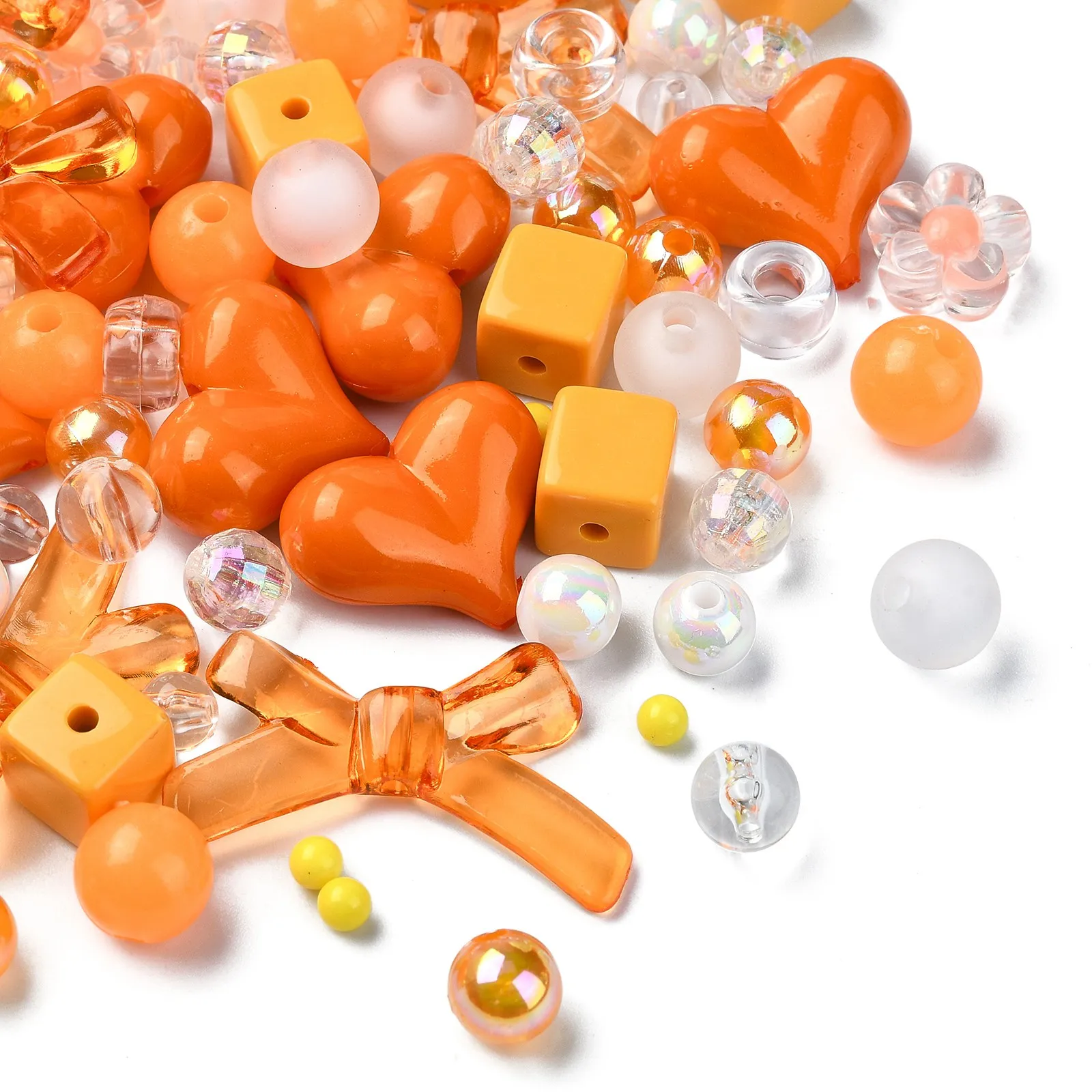 100Pcs Orange Series Acrylic Beads Kit Acrylic Assorted Beads Plastic Bow Heart Round Beads Bulk for Jewelry Making DIY Crafts