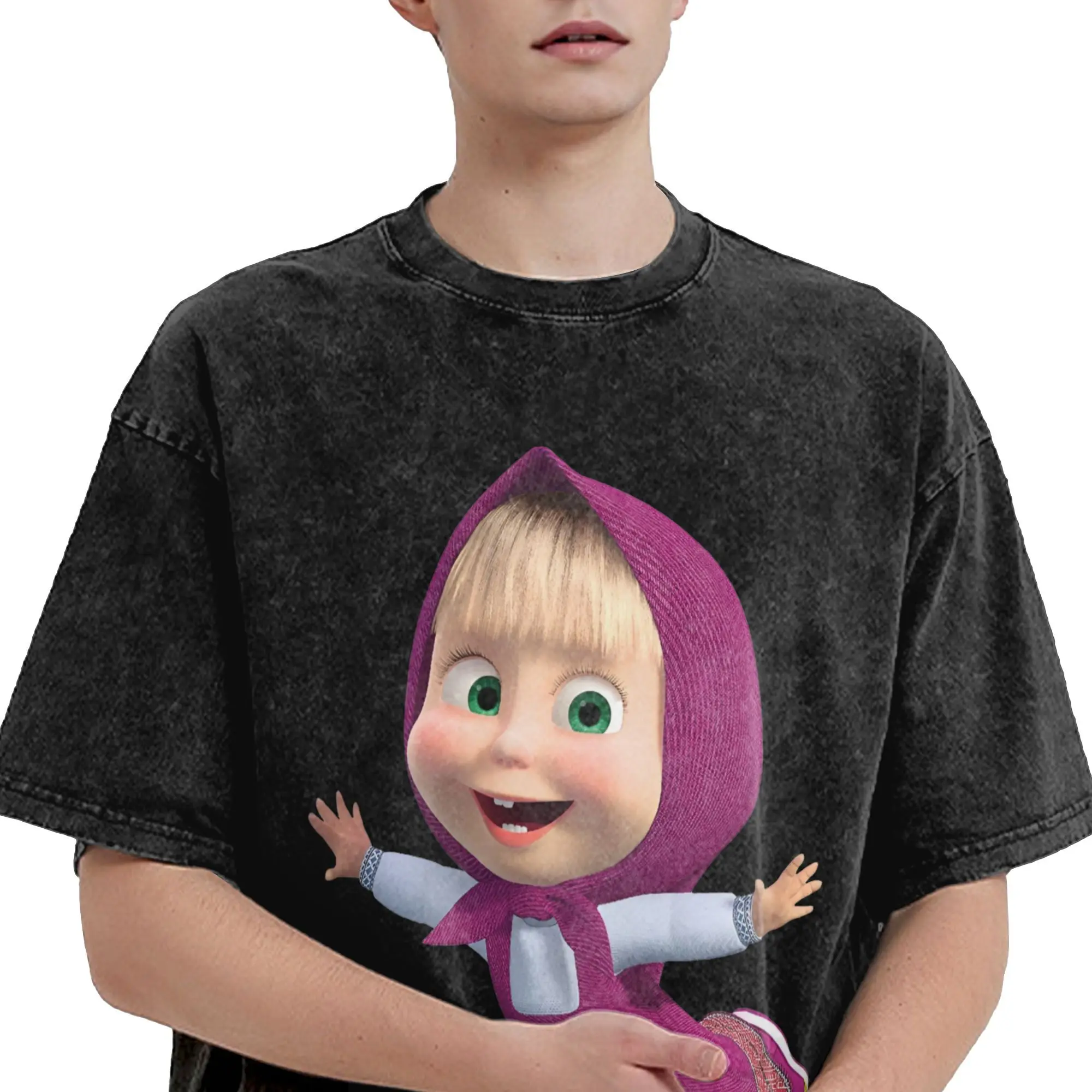 الرجال الكرتون M-ماشا والدب تي شيرت بلايز الشاطئ خمر تي شيرتات قصيرة الاكمام س الرقبة Harajuku عادية التي شيرت رخيصة