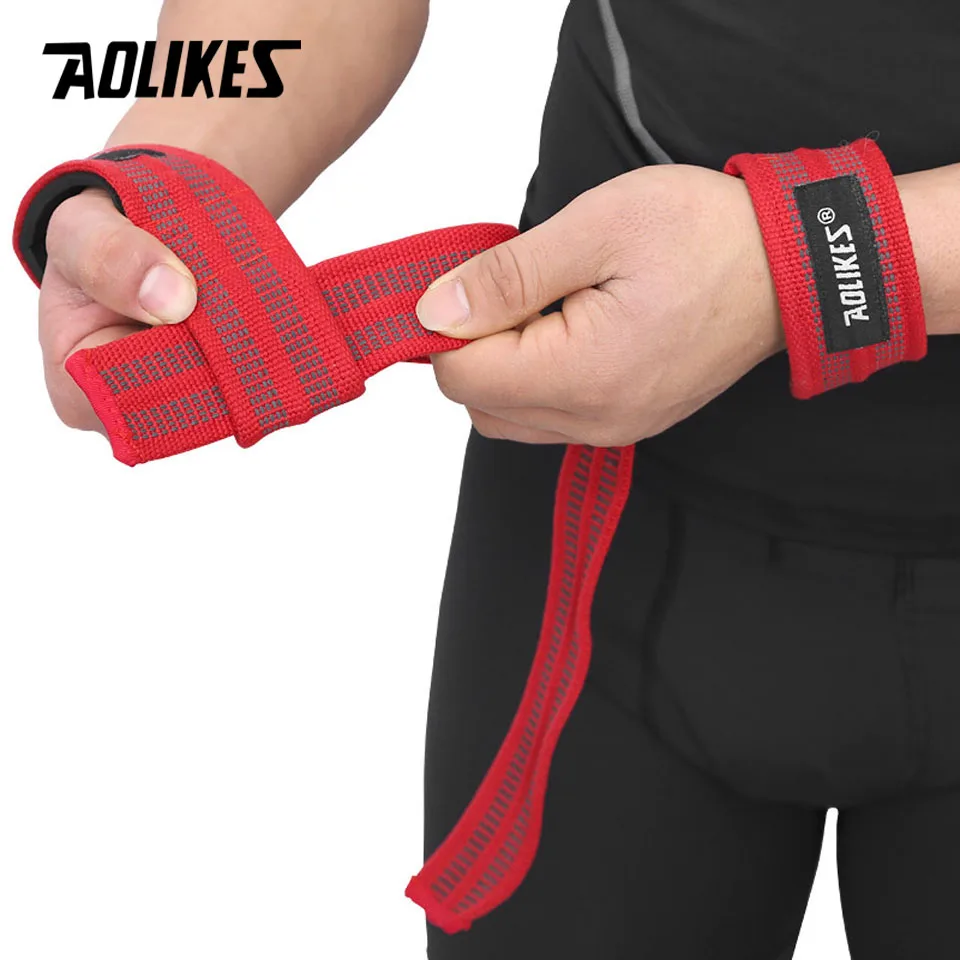 AOLIKES 1 Pair Adjustable Silicone Anti-skid Fitness Dumbbell Training Cotton Weight Lifting Straps Wrist Support Strap Brace