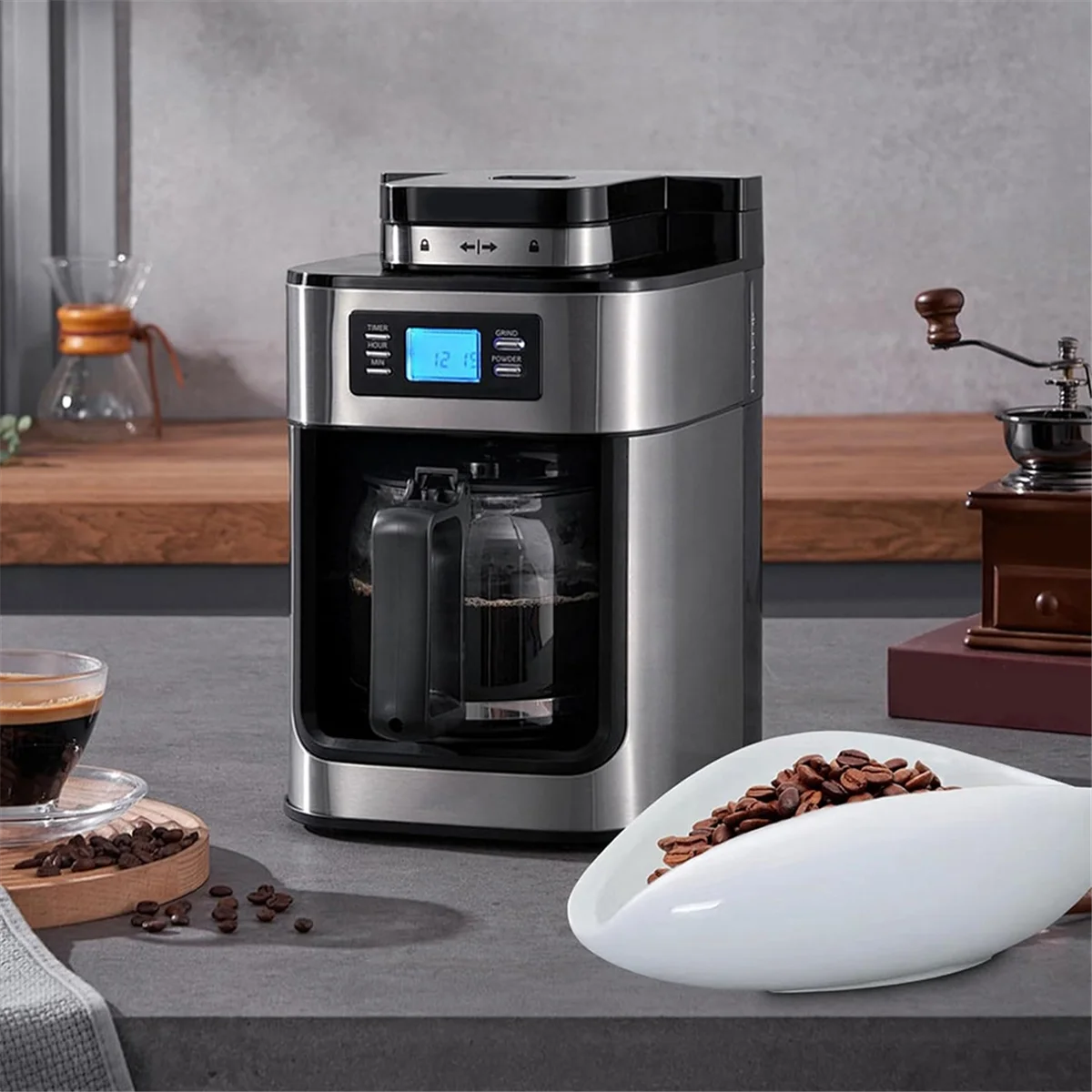 Coffee Bean Dosing Cup Spoon and Bottle Set, Espresso Coffee , Ceramic Single Dosing Tray for Coffee Black-A70Z