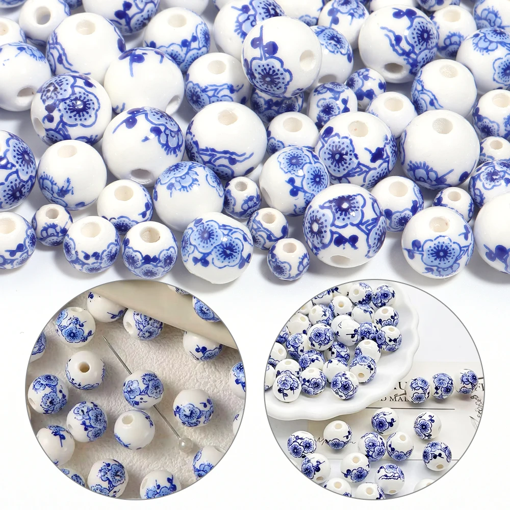 20-30 Stück 6 8 10 12mm Blau-Weiße Orchideen-Rundkeramikperlen für Schmuckherstellung Blumenmuster Jingdezhen Porzellanperlen DIY – Detail 15