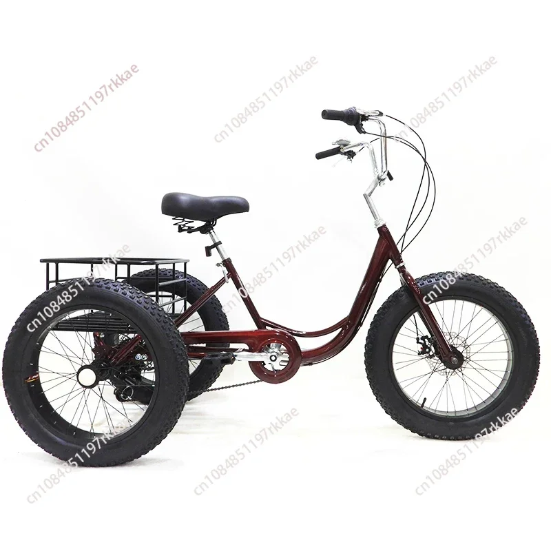 20-Inch Fat Tire Tricycle, Human Pedal Snow Tricycle, Adult and Elderly Vegetable Basket Car